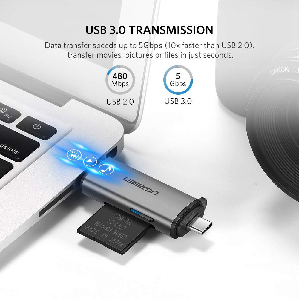 Đầu đọc thẻ USB 3.0 + Type C cho thẻ SD/TF Ugreen 50706